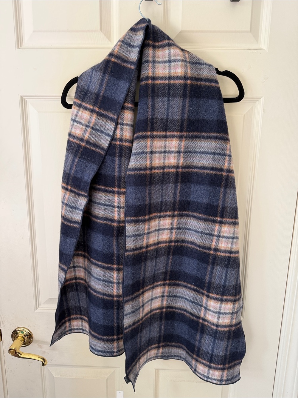 Madewell Navy Plaid Scarf with Pink and Cream Stripes